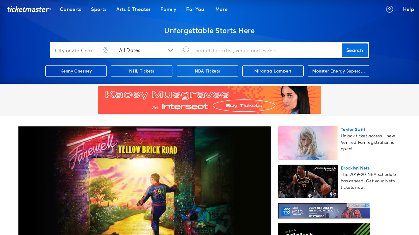 Ticketmaster Landing page